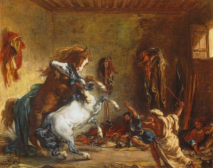 Eugene Delacroix Arab Horses Fighting in a Stable